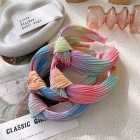 【YF】 New European and American Style Tie-dye Knot Cross Hairband Striped Wide Headband Pleated Hair Scrunchies Women Accessories