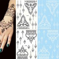 Black / White Henna Tattoo Stickers for Hands Temporary Tattoos for Women Body Lace Tattoo Temporary Waterproof Fake Tattoo