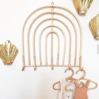 Rattan Wall Hooks SunMoonSunflowerRainbow Kids Garments Organizer Rack Clothes Hat Hanging Hook Rattan Hanger Kids