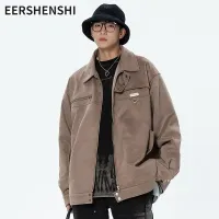 EERSHENSHI เสื้อใหม่สำหรับแจ็คเก็ตของในฤดูใบไม้ร่วงผู้ชายเสื้อแจ็กเก็ตแบบมีปกอินเทรนด์แจ็คเก็ตหนังกลับเสื้อหล่อทันสมัย