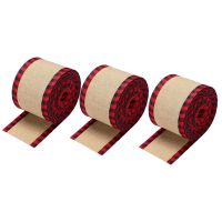 3 Rolls Buffalo Plaid Wired Edge Ribbons Christmas Burlap Fabric Craft Ribbon Natural Wrapping Ribbon Rolls