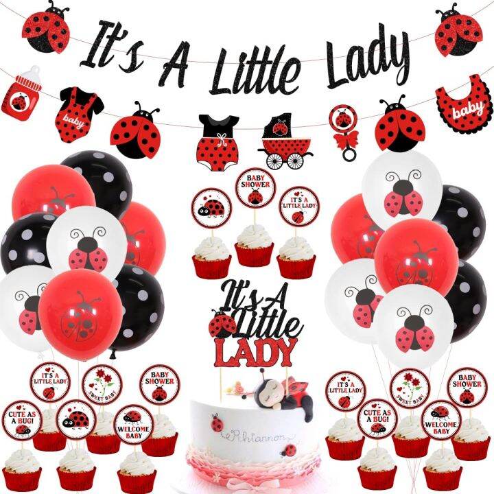 JOYMEMO Ladybug Baby Shower Decorations It’s A Little Lady Banner ...