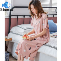 Women Summer Short Sleeve Nightdress Milk Silk Cartoon Print Round Neck Pajamas Loose Homewear Nightgown Casual Shirt Sleepdress