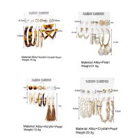 [ZOMI] 6Pairset Fashion Pearl Earrings Set Women Bohemian Circle Tassel Long Stud Earrings Beach Jewelry