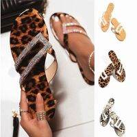 Cross-border big yards amazon wish hot style female flat with water diamond Europe leopard snake flat herringbone Roman sandals