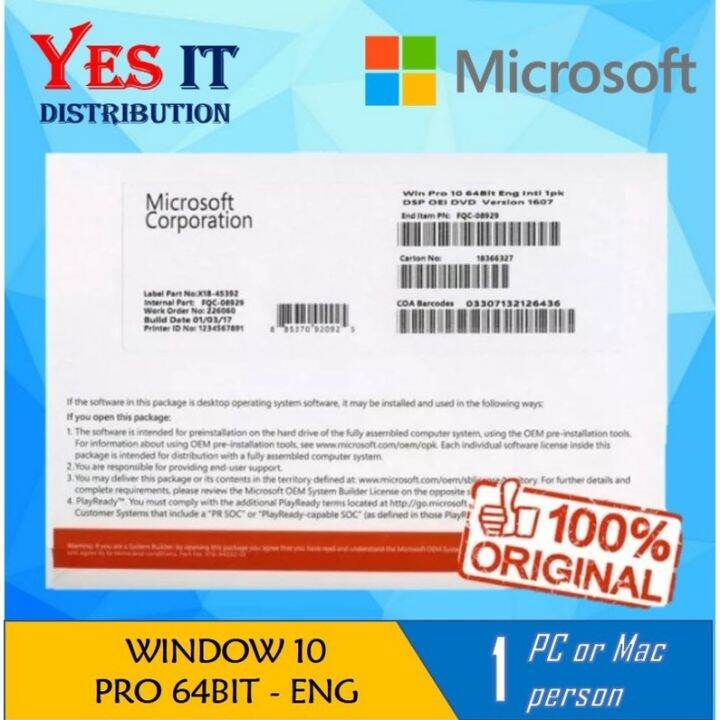 Microsoft Windows 10 Pro English 64-bit (Original) | Lazada