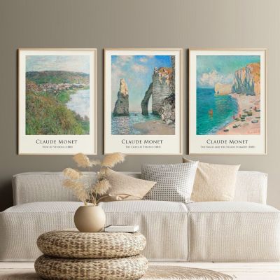 บทคัดย่อ Monet ภูมิทัศน์ Beach Cliff Seaside Nordic โปสเตอร์และพิมพ์ Wall Art ภาพวาดผ้าใบสำหรับตกแต่งห้องนั่งเล่นเพื่อนำความงามของธรรมชาติในร่ม