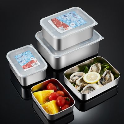 Square 304 Stainless Steel Crisper Household Sealed Box With Lid Food Grade Refrigerator Fish Meat Frozen Refrigerated Box