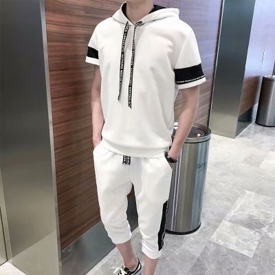 Mens Set Hoodies Sweater + Joggers &amp; Sweatpants Men Short Sleeve Cardigan Hooded Jacket Suit Hoodie + Short Pant 男士套装卫衣+短裤