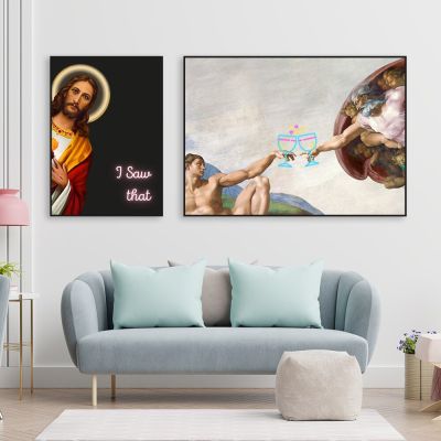 Vintage Michelangelo S การสร้าง Adam Altered Poster - Mona Lisa พิมพ์ภาพสีน้ำมันภาพวาดผ้าใบ-Perfect Kitchen Wall Decor สำหรับคนรักศิลปะและคนทางศาสนา