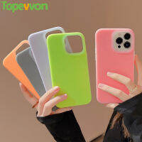 สีลูกอมน่ารักเคสโทรศัพท์ซิลิโคนเหลวเจลลี่สำหรับ iPhone 11 12 13 14 Pro Max 12 13 14Pro ฝาครอบเคสกันกระแทกมือถือฟลูออเรสเซนต์