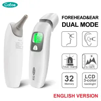Cofoe 3 in 1 Forehead & Ear & Indoors Non-contact IR Thermometer with Tri-color Backlight Body / Object Fever Temperature Sensor Gauge Tester Baby Child Digital Thermal Scanner Termometer Original on Hand for Adults