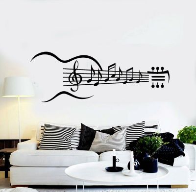 Guitar Instrument Vinyl Wall Decal Guitar Music Notes Bedroom Living Room Stickers Removable Art Home Decoration Wellpaper