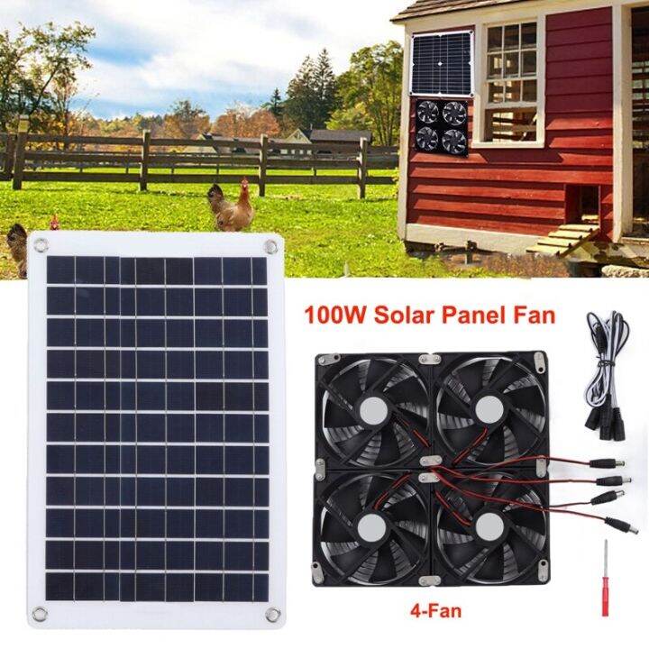 100W Solar Panel Exhaust Fan Air Extractor 12V 4Fan Mini Ventilator