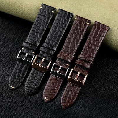 ❀❀ Ultra-thin crocodile leather black and brown strap 19 20 21 22MM ultra-thin men women watch chain retro style