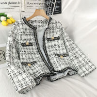 คุณภาพสูงเกาหลีผู้หญิงขนาดเล็ก Fragrant Tweed Retro แจ็คเก็ตผู้หญิงสวมใส่ด้านนอก Fried Street Jacket