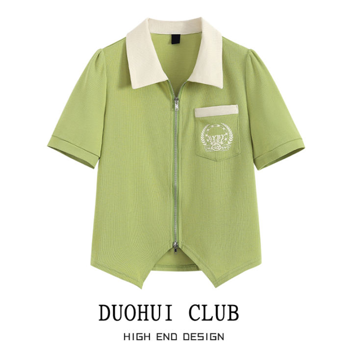 duohu-เสื้อเชิ้ตโปโลแขนสั้นสำหรับผู้หญิง-เสื้อโปโลคอโปโลสีเขียว-m-l-xl-2xl-3xl-4xl