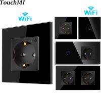 TouchMi Wifi Smart Switch and Smart Socket Power Monitor with Black Crystal Glass Panel Need or NO Neutral Home Improvement Ratchets Sockets