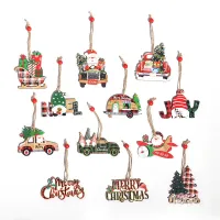 12 Pieces Christmas Wooden Hanging Ornaments Red Car Truck Wooden Hanging Craft for Decoration