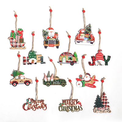 12 Pieces Christmas Wooden Hanging Ornaments Red Car Truck Santa Claus Tree House Wooden Hanging Craft for Decoration