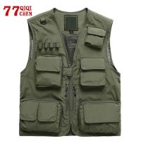 {Puffy menswear}Multi Pocket Mesh Vest Men Plus Size 7XL Summer Breathable Mens Vest Photography Waistcoat Quick Dry Fishing Brand Colete Masccul