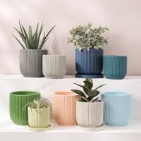 Nordic Style Ins Ceramic Flowerpot With Tray Fashion Simple Indoor Living Room Pot For Flowers Lvluo Bonsai Home Decoration Gifs