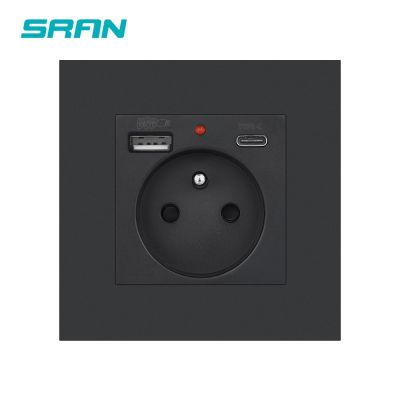 SRAN EU France Standards Grounded Wall Power Socket 16A Quality Power Panel USB Type A &amp; Type-C Charge Port