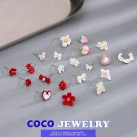 COCOJEWELRY ต่างหูเซรามิกสีไฮเอนด์ต่างหูไข่มุกดอกไม้โบว์สง่างามต่างหูหนึ่งสัปดาห์