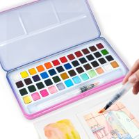 Meiliang 48 Colors Solid Watercolor Paint Set Not-toxic Pigment Portable Metal Case with Palette and Brush