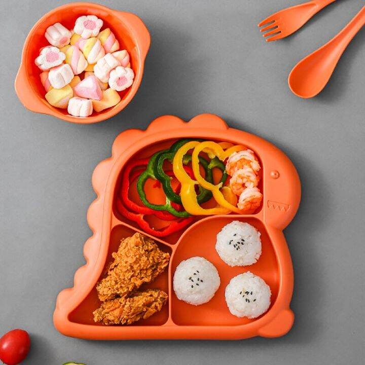 4-pcs-baby-bowls-plates-spoons-forks-food-tableware-set-bpa-free-non-silp-kid-dishes-dinosaur-food-feeding-bowl-for-child