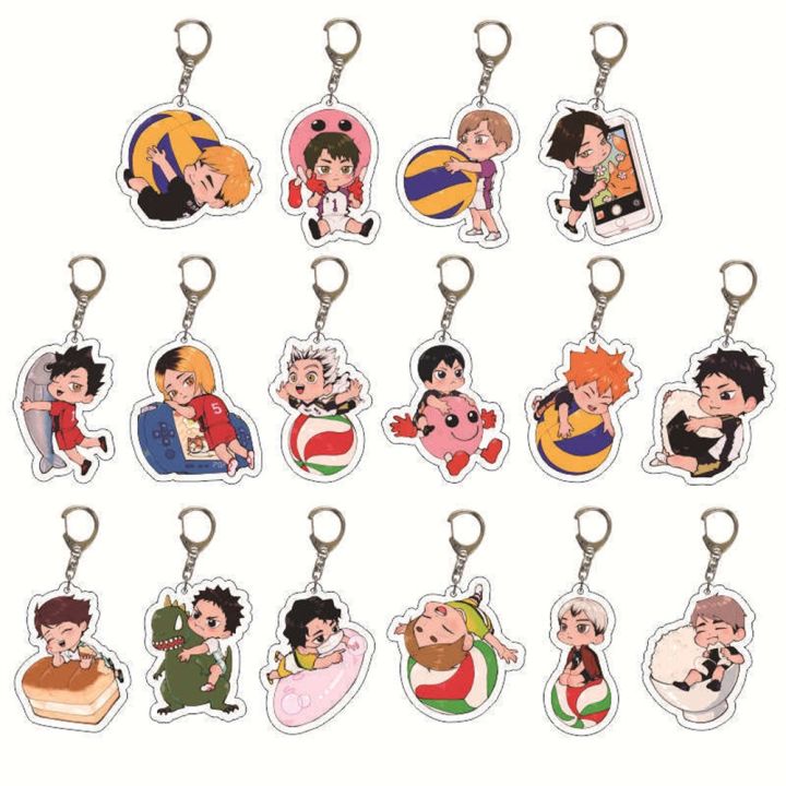 Cute Anime Haikyuu!! Keychain Cartoon Volleyball Boy Figure Key Chain Ring  For Men Accessories Bag Pendant Acrylic Keyring Gifts