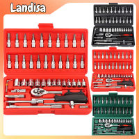 Landisa 46ชิ้น1/4 "คลังสินค้าพร้อมบิตบิตประแจไดรฟ์ซ็อกเก็ตรวมแถบส่วนขยายของราวเลื่อน1/4" ด้ามจับเฟืองล้ออย่างรวดเร็ว