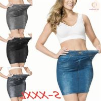 COD ❒◐ imoq55 store Women Fashion Print Seamless Skirt Faux Denim Jean Skirts Short Slim High Waist Elastic