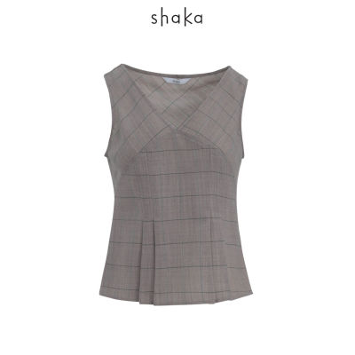 [EXCLUSIVE] Shaka - Check V-Neck Tank Top เสื้อแขนกุด คอวี ลายตาราง BL-A210827