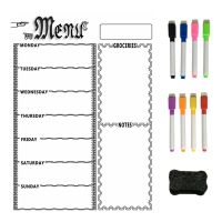Magnetic Refrigerator Chalkboard,Weekly Menu, Meal Planner, Grocery Shopping List, Board, for Kitchen Fridge with 8 Color Marker