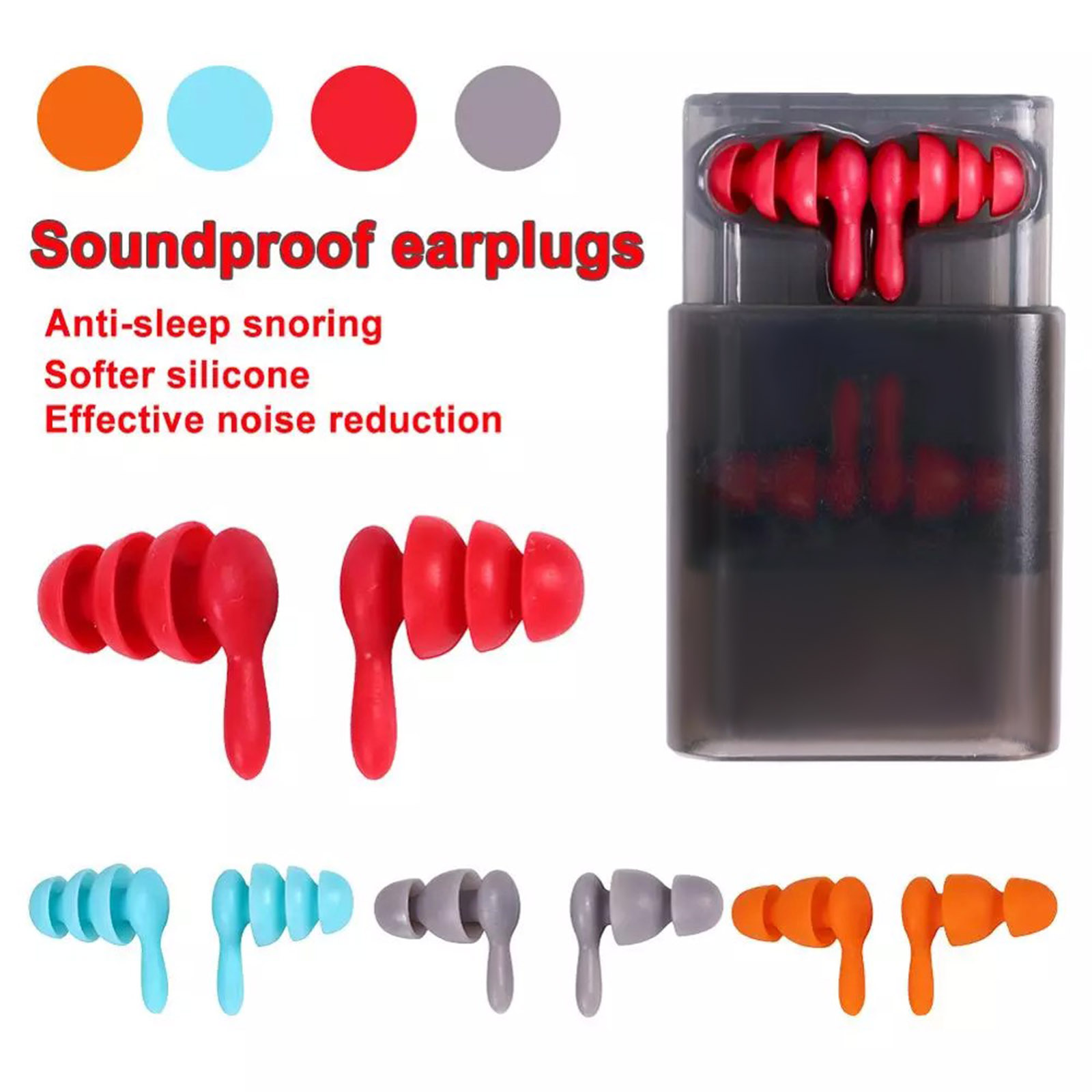 2 Sizes White Silicone Reusable Noise Cancelling Ear Plugs Hearing Protection Noise Reducing Ear Care Product for Sleeping Travelling,4 Colors Optional Set of 4pcs