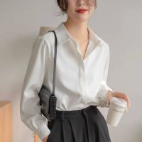 เสื้อสีขาวแบบหลวมผู้หญิงแขนสไตล์เกาหลียาว OL เสื้อลำลองเสื้อ