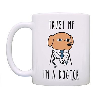 【High-end cups】 ฉันเป็น DOGTOR แก้วกาแฟและถ้วยเป็นมิตรกับสิ่งแวดล้อมสีขาวเซรามิกชานมแก้วเบียร์ Drinkware ถ้วยจบการศึกษาของขวัญวันเกิดคนรักสุนัข