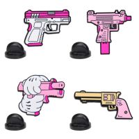 【DT】hot！ New Pink Gun Kids Pins Fashion Charms Enamel Metal Badge Denim Lapel Design Brooch Hijab