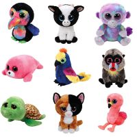 【ของเล่นตุ๊กตา】 Ty Beanie Big Eyes Flamingo Mandrill Baboon Parrot Toucan Cat Camouflage Monkey Cow Seal Animal Collection Plush Toys Kids 15cm