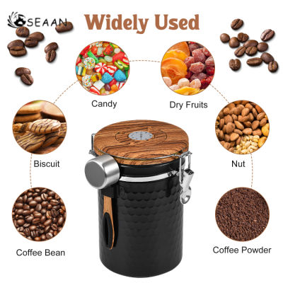 กระป๋องกาแฟสุญญากาศพร้อมฝาปิดสูญญากาศ (ภาชนะชากาแฟ,ที่เก็บของสแตนเลส,โถเก็บของสีดำด้าน (1800มล.))