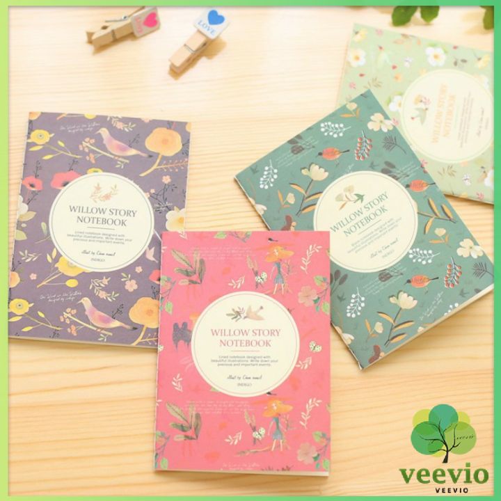 veevio-สมุดโน๊ต-ลายดอกไม้-ลายเส้นกริด-ราคาถูก-สมุดเส้นตาราง-12-x-8-5-cm-สมุดบันทึกโน๊ตเล่มเล็ก-เครื่องเขียนน่ารัก-willow-story-มีสินค้าพร้อมส่ง