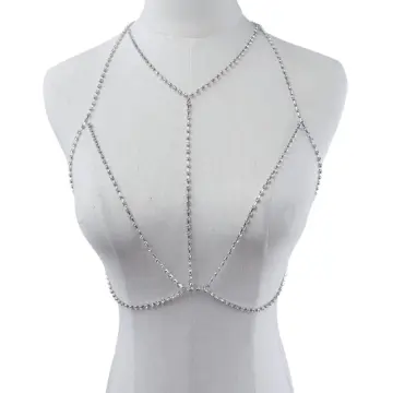 Silver Heart Underwear Beach Crystal Chain Bra Chest Body Bracket Jewelry  Women