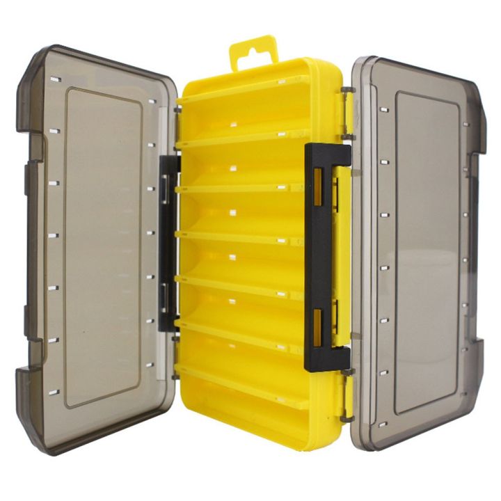 คลังสินค้าพร้อม-12-14กล่องกล่องใส่อุปกรณ์ตกปลาสองด้านมีสีเหลือง-สีเทาทนทาน