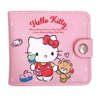 Anime Hello Kitty Bag My Cinnamoroll Kuromi Melody Kawaii Coin Purse with Buttons Folding PU Wallet 11cm*9.7cm*2cm