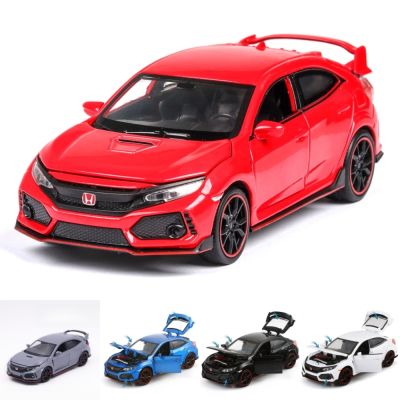 Miniauto 1:32 Scale Honda Civic Type R Toy Car Diecast Model Pull Back Doors Openable Sound Light Educational Collection Gift