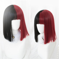 CosplaySalon Lolita 30CM/65CM Black Mixed Red Ombre Long Short Curly Straight Bob Bangs Halloween Synthetic Cosplay Wig Gift ของขวัญ gift