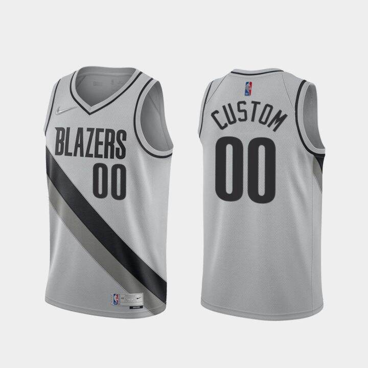 Original NBA Heat Pressed Men's Portland Trail Grey Blazers #00 Custom ...