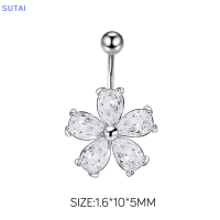 ?【Lowest price】SUTAI เพทายที่สวยงามเครื่องประดับร่างกายสแตนเลสดอกไม้จิวเวอรี่จิวสะดือเจาะสะดือเซ็กซี่ของผู้หญิงกอธที่น่ารัก