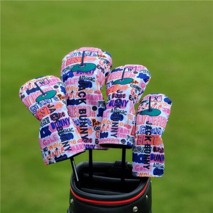 graffiti-star-smiley-lettering-golf-club-headcovers-for-driver-fairway-woods-hybrid-head-covers-fabrics-4pcs-set-protector-cover-towels